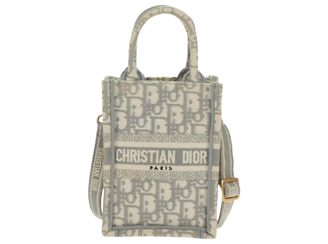 Mini borsa Tote da libro Trotter in tela obliqua Christian Dior bianco oro Auth 170699M D'oro - vista 2
