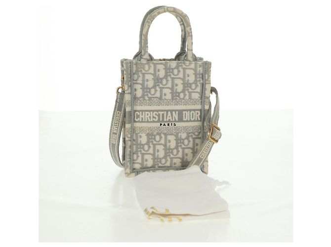 Mini borsa Tote da libro Trotter in tela obliqua Christian Dior bianco oro Auth 170699M D'oro - vista 26