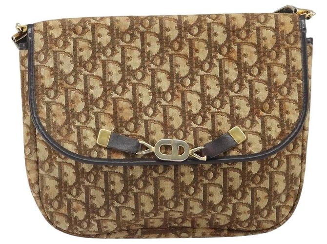 Borsa a Spalla in Tela Trotter Christian Dior Marrone Oro Auth 168939 D'oro - Ansicht 2