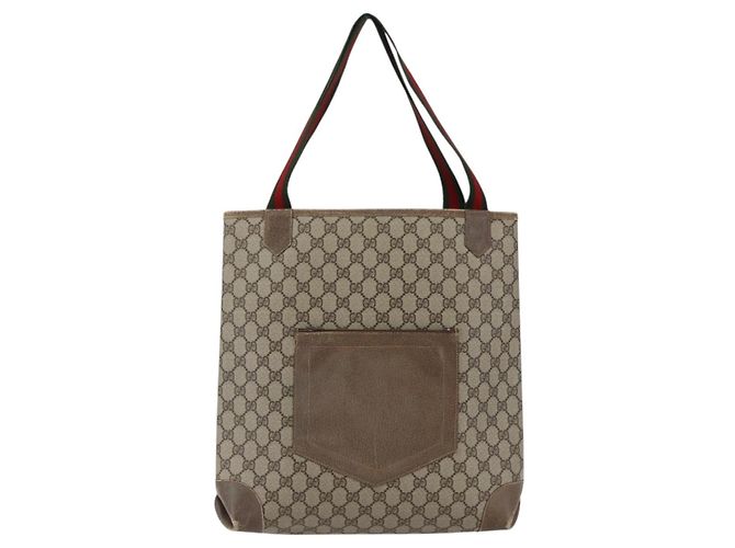 Borsa tote in PVC beige e rosso della linea Sherry GG Supreme di GUCCI Auth ep13075 - vista 13