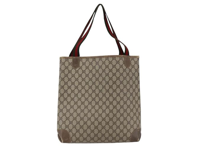 Borsa tote in PVC beige e rosso della linea Sherry GG Supreme di GUCCI Auth ep13075 - vista 2
