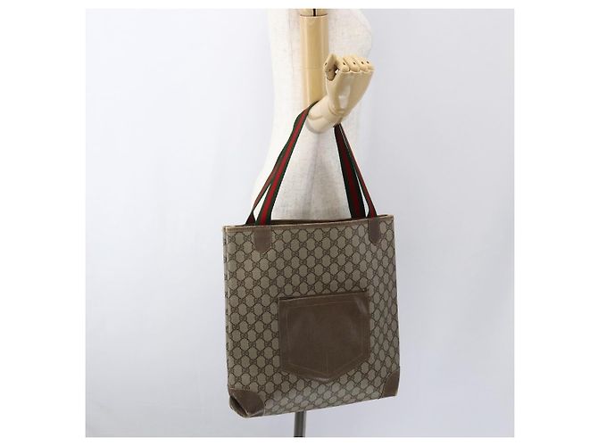 Borsa tote in PVC beige e rosso della linea Sherry GG Supreme di GUCCI Auth ep13075 - vista 20