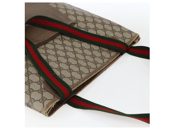 Borsa tote in PVC beige e rosso della linea Sherry GG Supreme di GUCCI Auth ep13075 - vista 6