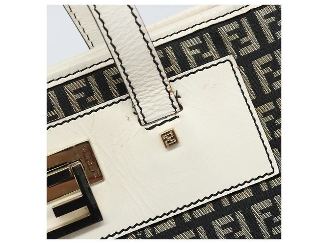 FENDI Zucchino Canvas Tote Bag Schwarz Gold Auth 169614 Golden - Ansicht 10