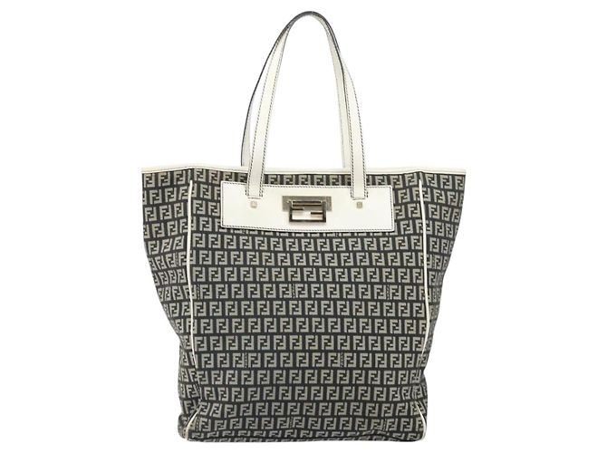 FENDI Zucchino Canvas Tote Bag Schwarz Gold Auth 169614 Golden - Ansicht 13