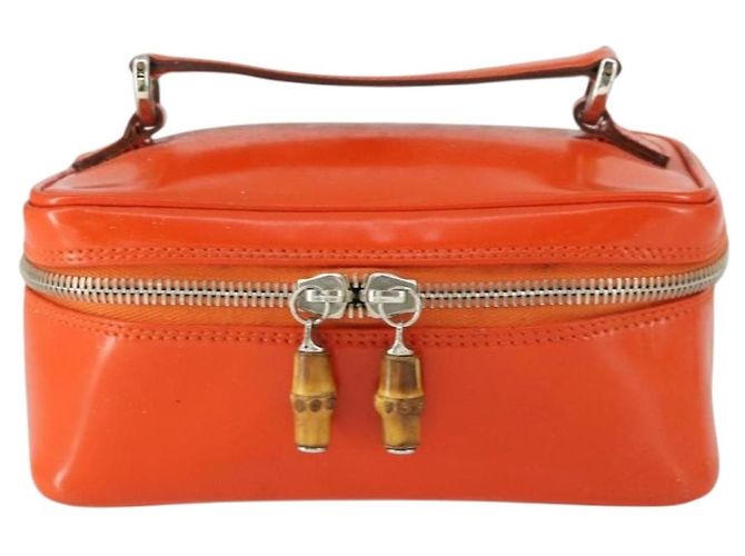 Bamboo Borsa a mano Vanity in bambù GUCCI in vernice arancione argento 032 1956 0151 Auth 170518 - vista 13