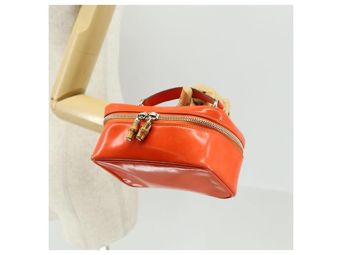 Bamboo Borsa a mano Vanity in bambù GUCCI in vernice arancione argento 032 1956 0151 Auth 170518 - vista 19
