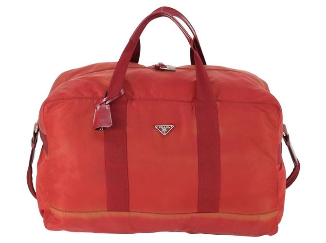 Borsa Boston PRADA Nylon 2way Rossa Argento Auth 169109 Rosso - vista 13
