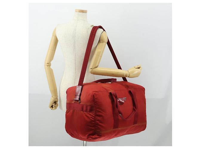 Borsa Boston PRADA Nylon 2way Rossa Argento Auth 169109 Rosso - vista 25