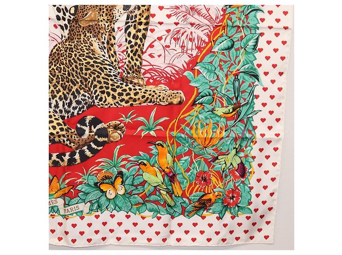 Hermès HERMES Carre 90 Schal ""JUNGLE LOVE"" Seide Weiß Auth am10795SAM - Ansicht 10