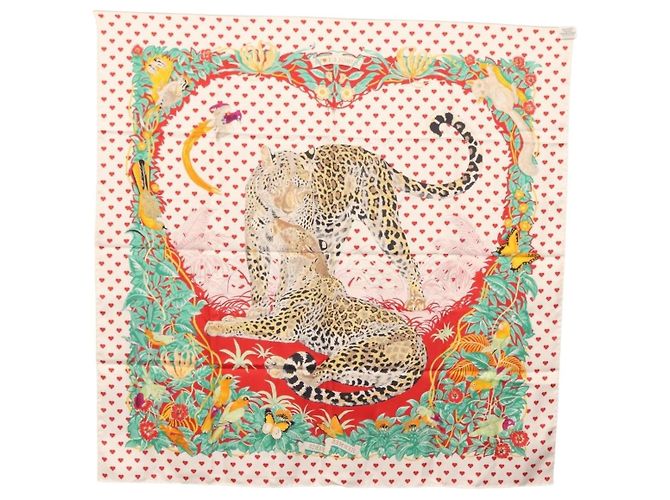 Hermès HERMES Carre 90 Schal ""JUNGLE LOVE"" Seide Weiß Auth am10795SAM - Ansicht 13