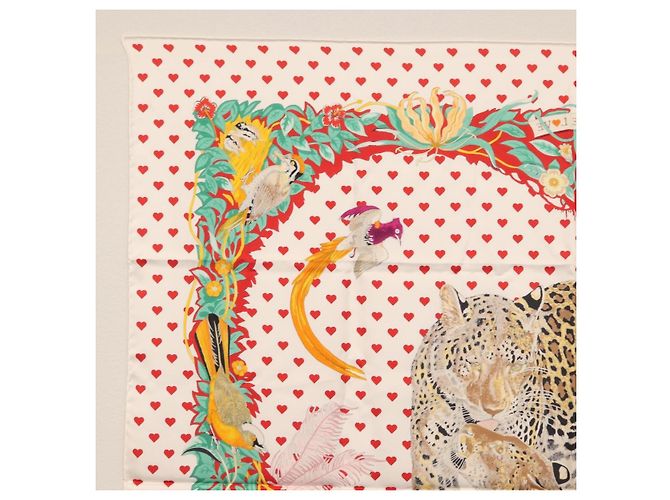 Hermès HERMES Carre 90 Schal ""JUNGLE LOVE"" Seide Weiß Auth am10795SAM - Ansicht 14