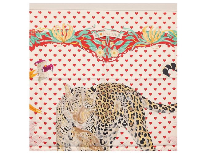 Hermès HERMES Carre 90 Schal ""JUNGLE LOVE"" Seide Weiß Auth am10795SAM - Ansicht 15