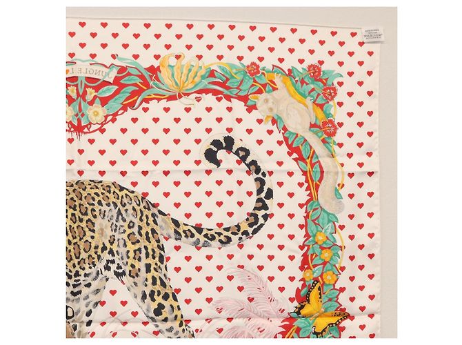 Hermès HERMES Carre 90 Schal ""JUNGLE LOVE"" Seide Weiß Auth am10795SAM - Ansicht 16