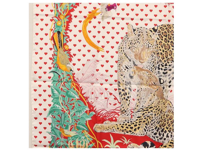 Hermès HERMES Carre 90 Schal ""JUNGLE LOVE"" Seide Weiß Auth am10795SAM - Ansicht 17