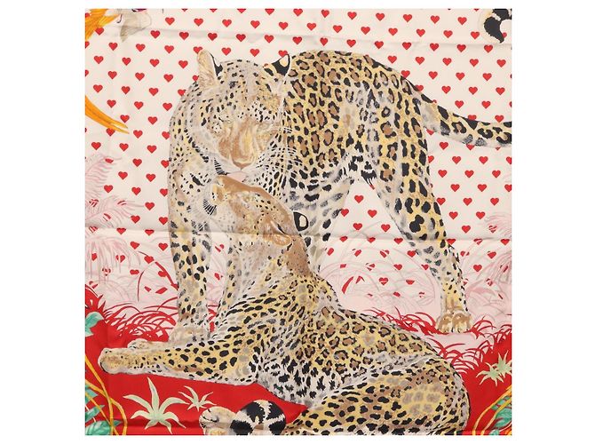 Hermès HERMES Carre 90 Schal ""JUNGLE LOVE"" Seide Weiß Auth am10795SAM - Ansicht 18