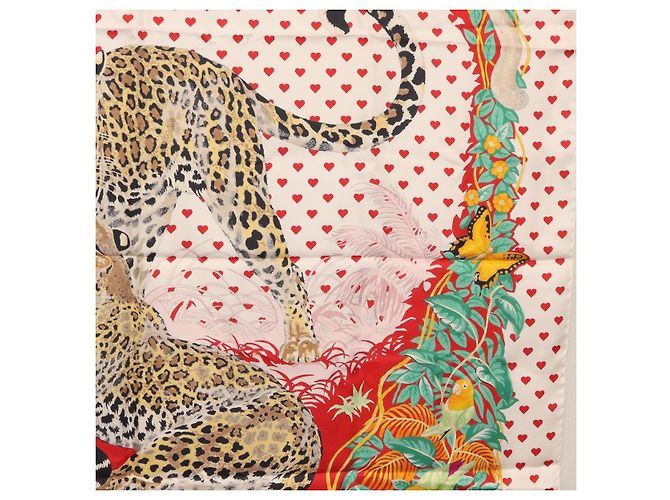 Hermès HERMES Carre 90 Schal ""JUNGLE LOVE"" Seide Weiß Auth am10795SAM - Ansicht 19