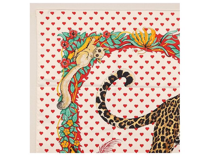 Hermès HERMES Carre 90 Schal ""JUNGLE LOVE"" Seide Weiß Auth am10795SAM - Ansicht 2