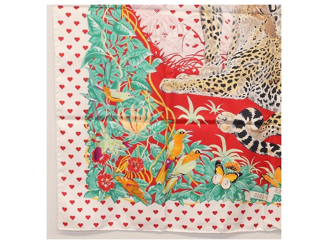 Hermès HERMES Carre 90 Schal ""JUNGLE LOVE"" Seide Weiß Auth am10795SAM - Ansicht 20