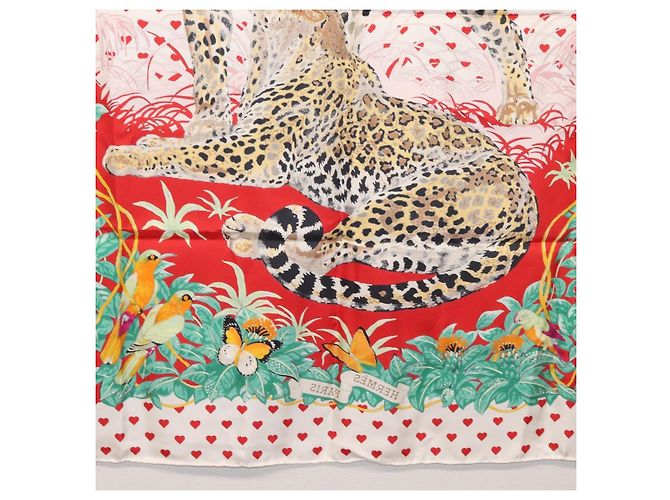 Hermès HERMES Carre 90 Schal ""JUNGLE LOVE"" Seide Weiß Auth am10795SAM - Ansicht 21