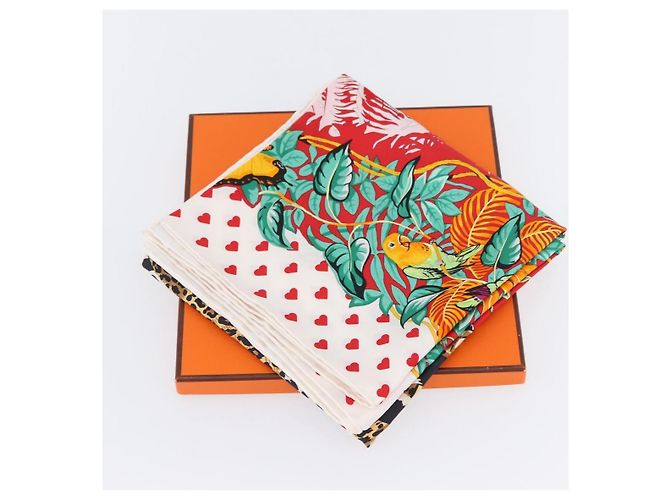 Hermès HERMES Carre 90 Schal ""JUNGLE LOVE"" Seide Weiß Auth am10795SAM - Ansicht 24