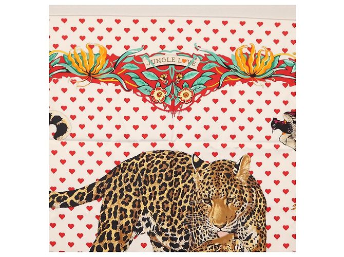 Hermès HERMES Carre 90 Schal ""JUNGLE LOVE"" Seide Weiß Auth am10795SAM - Ansicht 3