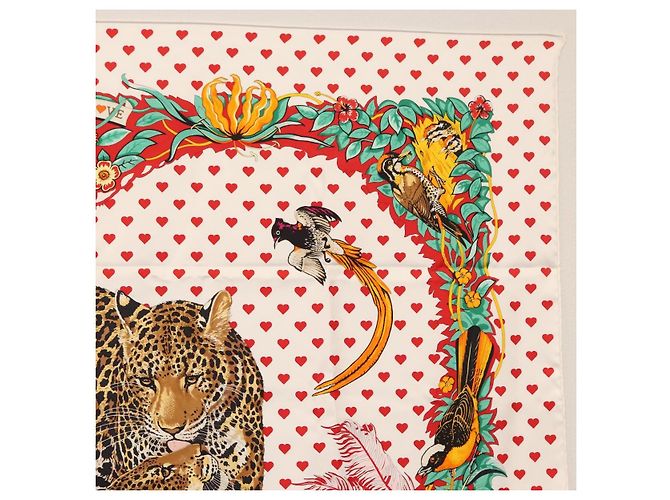 Hermès HERMES Carre 90 Schal ""JUNGLE LOVE"" Seide Weiß Auth am10795SAM - Ansicht 4