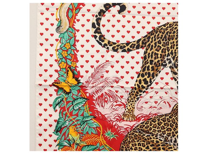 Hermès HERMES Carre 90 Schal ""JUNGLE LOVE"" Seide Weiß Auth am10795SAM - Ansicht 5