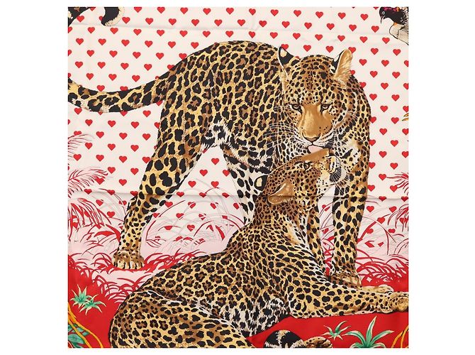 Hermès HERMES Carre 90 Schal ""JUNGLE LOVE"" Seide Weiß Auth am10795SAM - Ansicht 6