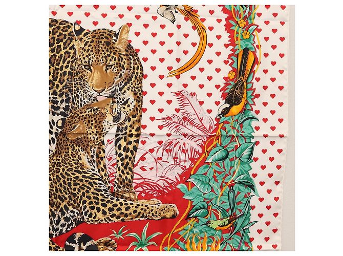 Hermès HERMES Carre 90 Schal ""JUNGLE LOVE"" Seide Weiß Auth am10795SAM - Ansicht 7