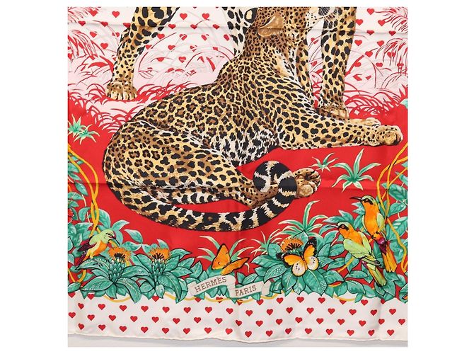 Hermès HERMES Carre 90 Schal ""JUNGLE LOVE"" Seide Weiß Auth am10795SAM - Ansicht 9