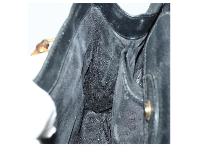 Borsa a mano in pelle Gucci Bamboo nera e oro 002 123 0260 Auth ep13295 Nero D'oro - vista 17