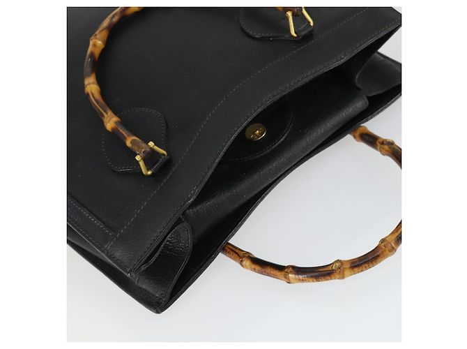 Borsa a mano in pelle Gucci Bamboo nera e oro 002 123 0260 Auth ep13295 Nero D'oro - vista 6