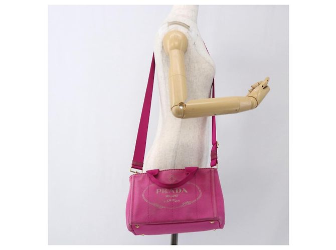 PRADA Canapa PM Borsa a mano in tela 2way Rosa Oro Auth ka2235 D'oro - vista 25