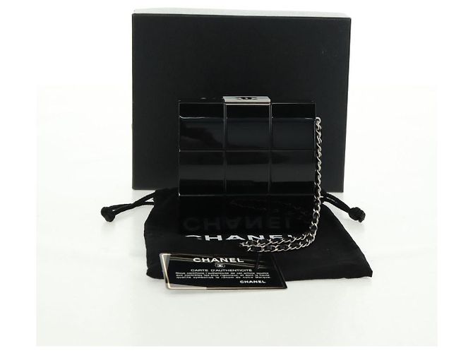 CHANEL Borsa Clutch Choco Bar in plastica Nera Argento CC Auth BA9645SAM Nero - vista 12