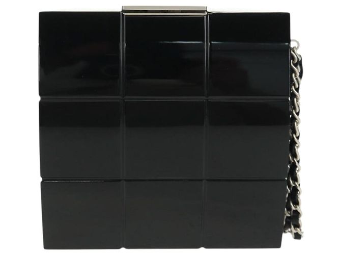 CHANEL Borsa Clutch Choco Bar in plastica Nera Argento CC Auth BA9645SAM Nero - vista 13