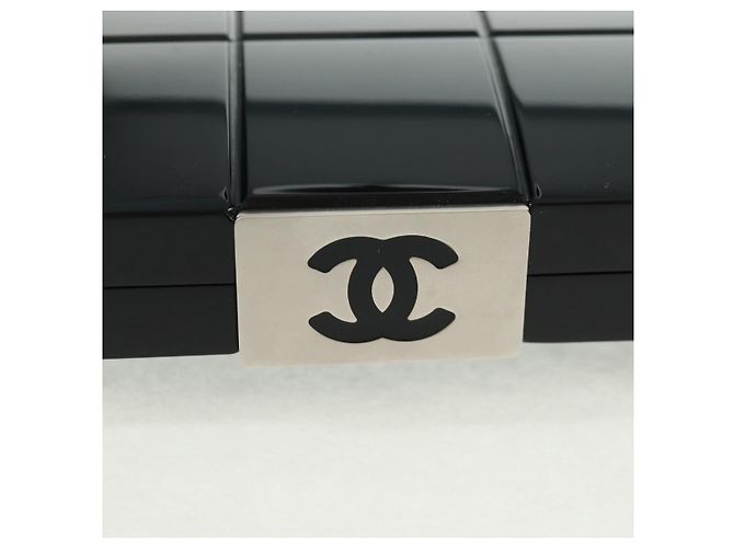 CHANEL Borsa Clutch Choco Bar in plastica Nera Argento CC Auth BA9645SAM Nero - vista 18