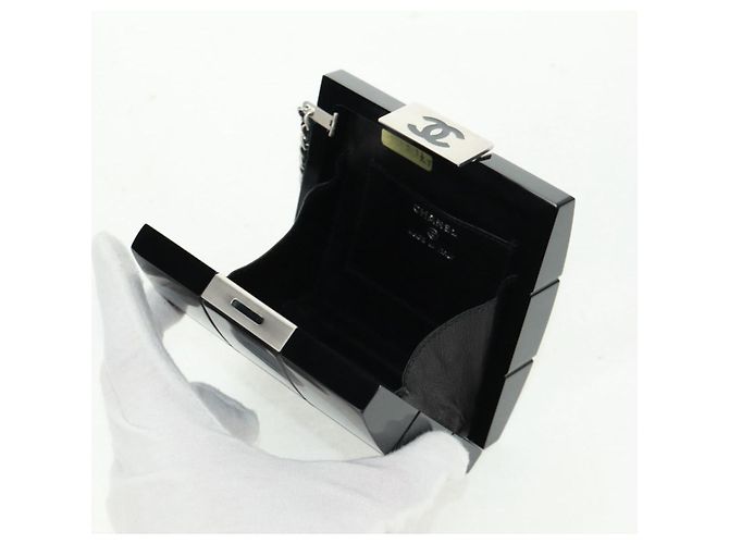 CHANEL Borsa Clutch Choco Bar in plastica Nera Argento CC Auth BA9645SAM Nero - vista 19