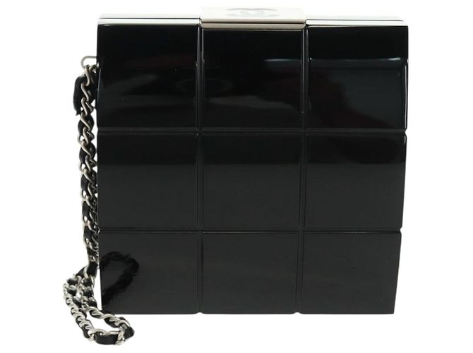 CHANEL Borsa Clutch Choco Bar in plastica Nera Argento CC Auth BA9645SAM Nero - vista 2