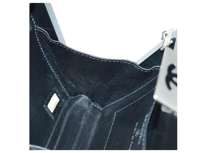 CHANEL Borsa Clutch Choco Bar in plastica Nera Argento CC Auth BA9645SAM Nero - vista 21