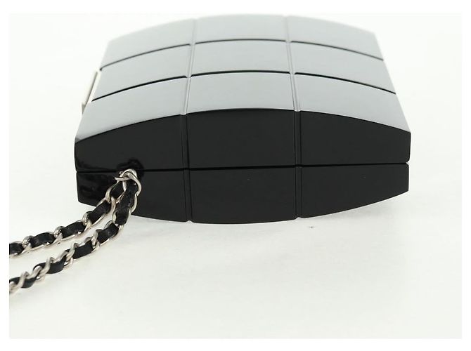 CHANEL Borsa Clutch Choco Bar in plastica Nera Argento CC Auth BA9645SAM Nero - vista 3