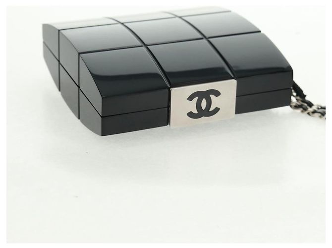 CHANEL Borsa Clutch Choco Bar in plastica Nera Argento CC Auth BA9645SAM Nero - vista 6
