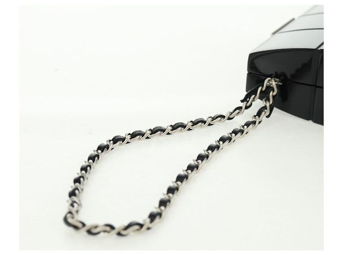CHANEL Borsa Clutch Choco Bar in plastica Nera Argento CC Auth BA9645SAM Nero - vista 7