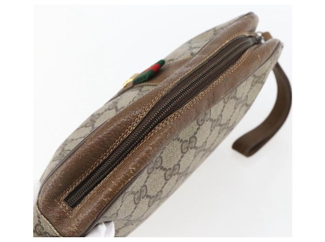 GUCCI GG Supreme Web Sherry Line Clutch Bag PVC Beige Oro 89 01 034 Auth 170931 - vista 6