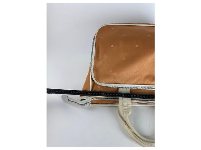 Vintage Courreges Monogramm Reisetasche Pfirsich Weiß Orange - Ansicht 11