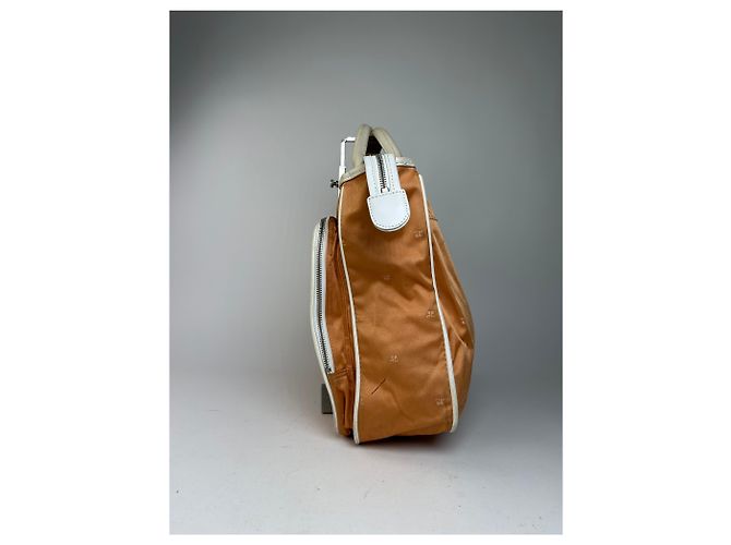 Vintage Courreges Monogramm Reisetasche Pfirsich Weiß Orange - Ansicht 5