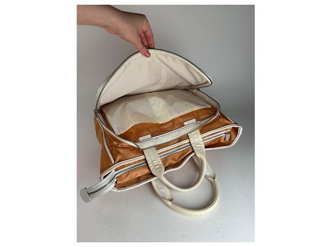 Vintage Courreges Monogramm Reisetasche Pfirsich Weiß Orange - Ansicht 7