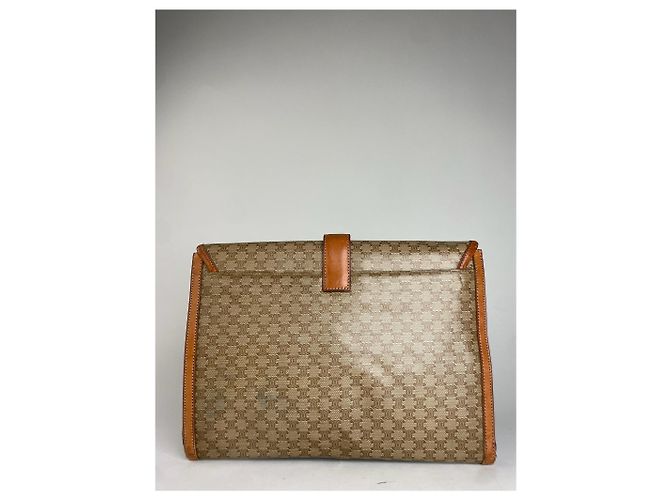 Céline Clutch in pelle monogramma Triomphe vintage di Celine beige e marrone D'oro - vista 2