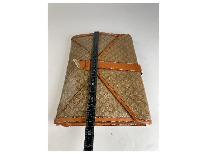 Céline Clutch in pelle monogramma Triomphe vintage di Celine beige e marrone D'oro - vista 8