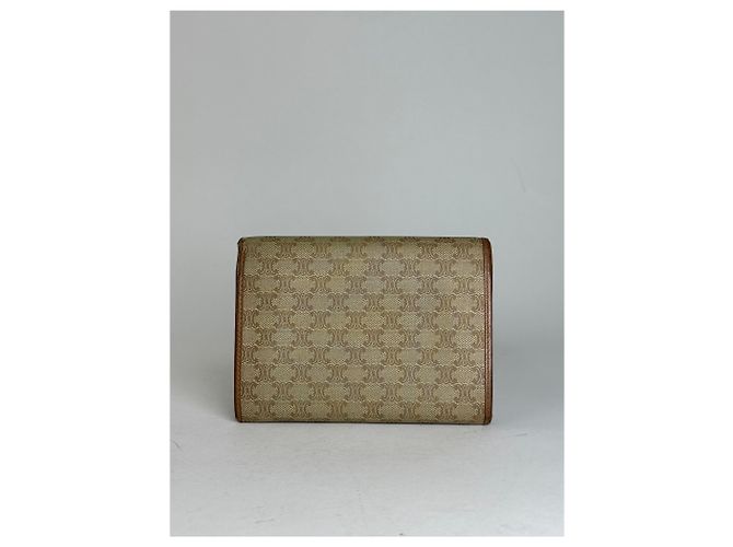 Triomphe Céline Vintage Celine Monogram Leather Wallet Beige Brown - view 2